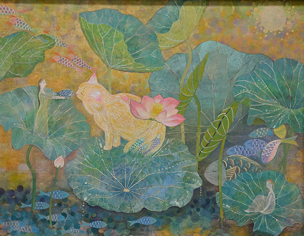 第73回 光陽展　会友　植田 圭子（ウエダ ケイコ）猫ゆるび 日本画 F50